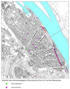 Varianten streckenbezogenes Fahrverbot für Euro 4/IV auf der Rheinachse