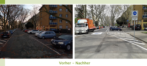 Vorher-Nachher Bild der umgestalteten Hindenburgstraße.