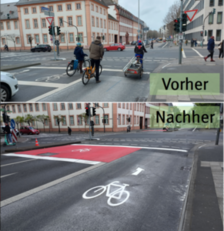 Vorher-Nacher Vergleich der Markierung in der Flachsmarktstraße